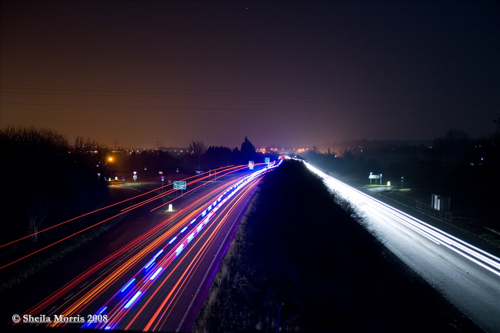 Traffic trails over the A34